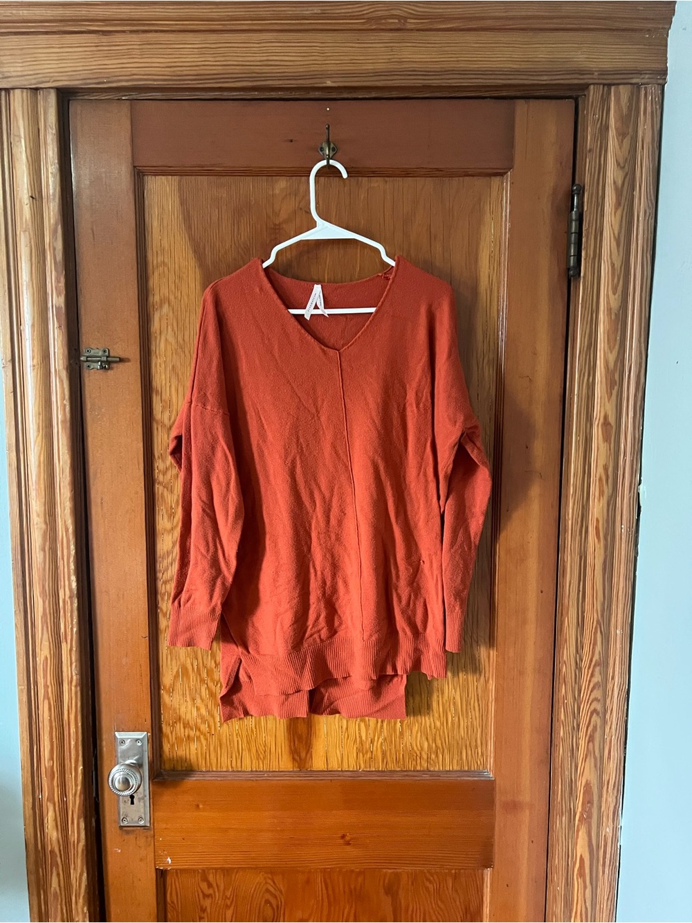 Women's Lightweight V-Neck Sweater Tunic - Rust Orange